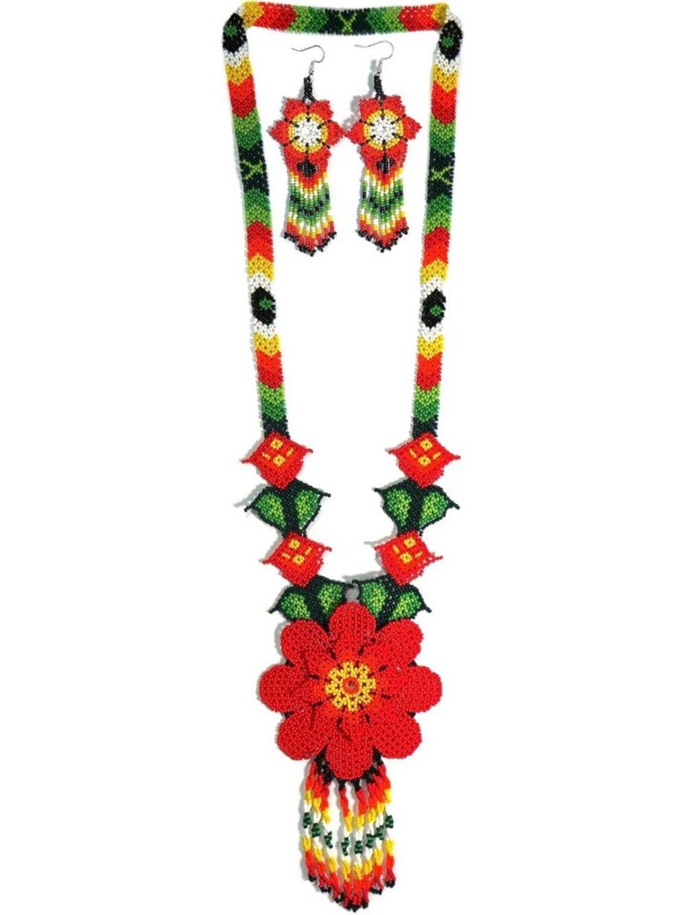 Handmade Beaded Huichol Glass Seed Bead Necklace | Native American Style Collar